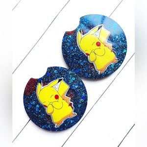 Pokémon Pikachu Blue Handmade Resin Car Coaster Set
